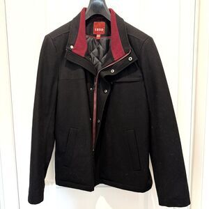 Men's Izod black wool-blend stand-collar jacket with insulated lining. Size M